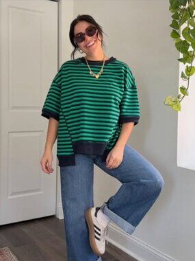 Striped Crewneck Tee in Green/Blue | BTFBM